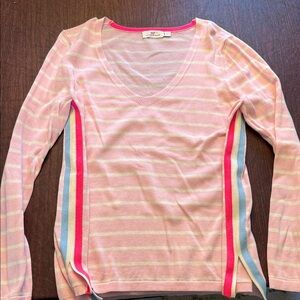 Vineyard Vines Pink Striped V-Neck Sweater large